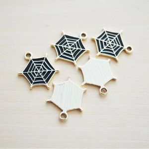 5 Black Spider Web Charms Gold Keychain and Jewelry Charms - Halloween Charms